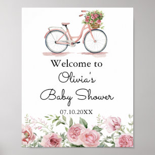Poster Chuva de Bebê Menina de Bicicleta Rosa Vintage Fof