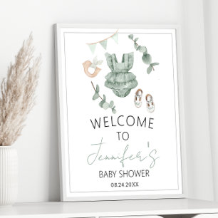 Poster Chuva de bebê menina elegante eucalipto Bem-vindo