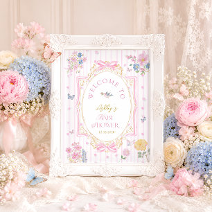 Poster Chuva de Bebê Menina Floral Vintage Caprichoso Bem