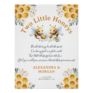 Póster Chuva de Bebê Menina Fofa Abelha Floral Duo Little
