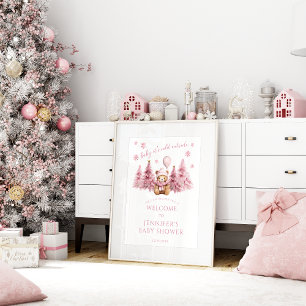 Poster Chuva de Bebê Menina Urso de Pelúcia Rosa de Inver