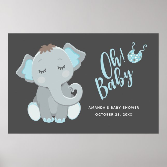 Poster Chuva de Bebe Menino Elefante Fofo (Frente)