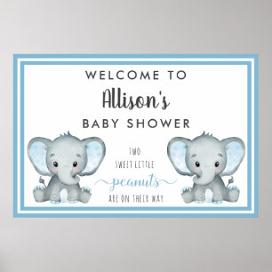 Poster Chuva de Bebê Menino Elefante Gêmeo Bem-Vindo