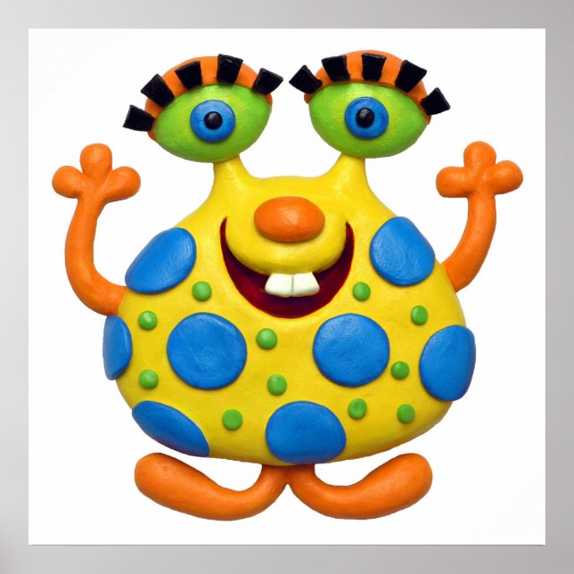 Póster Chuva de Bebê Menino Monstro Amarelo Manchado Berç (Frente)