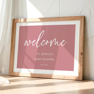 Poster Chuva de Bebê Minimalista Moderna Bem-vinda Rosa D
