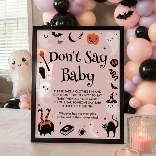 Poster Chuva de Bebê Pink Halloween Não Diga Jogo do Bebê (Criador carregado)