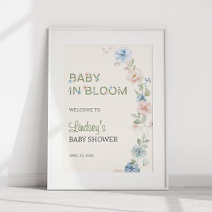 Poster Chuva de Bebê Rosa Azul Pastel na Primavera Bebê e