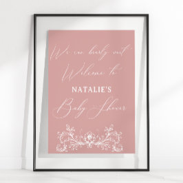 Poster Chuva de Bebê Rosa Floral Atemporal Vintage