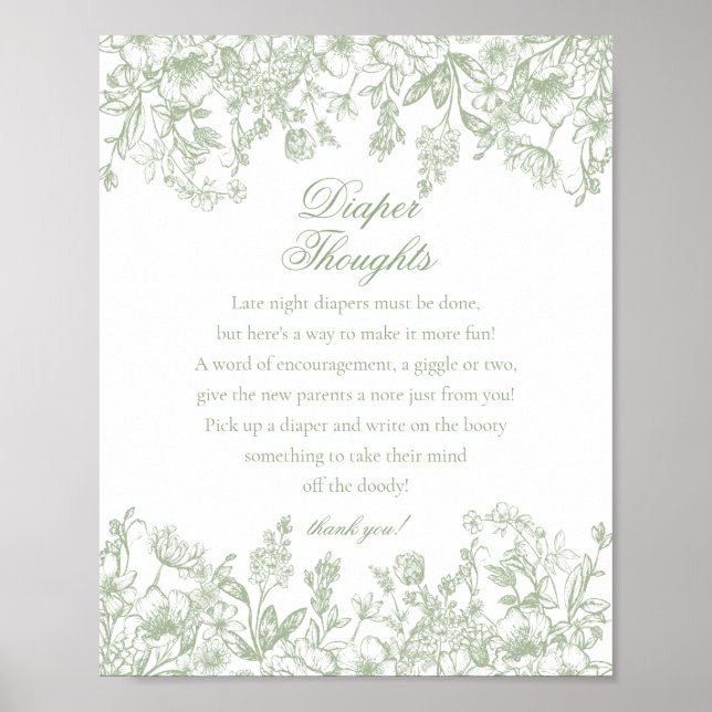 Poster Chuva de Bebê Sage Chinoiserie Flora Diaper Though (Frente)