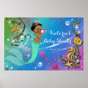 Poster Chuva de Bebê Sereia Étnica Debaixo do Mar