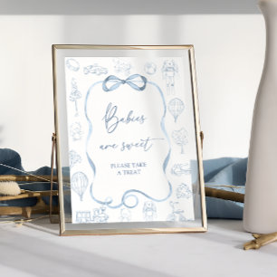 Poster Chuva de Bebê Toile de Jouy Azul Bebês são Doces