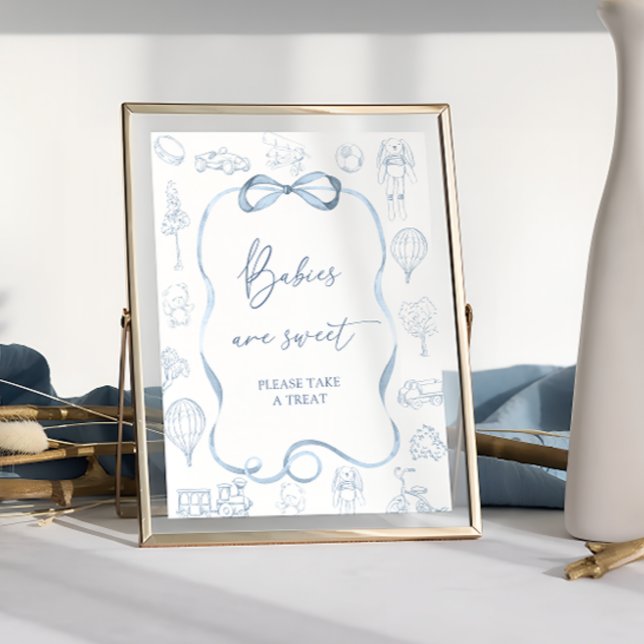Poster Chuva de Bebê Toile de Jouy Azul Bebês são Doces (Criador carregado)