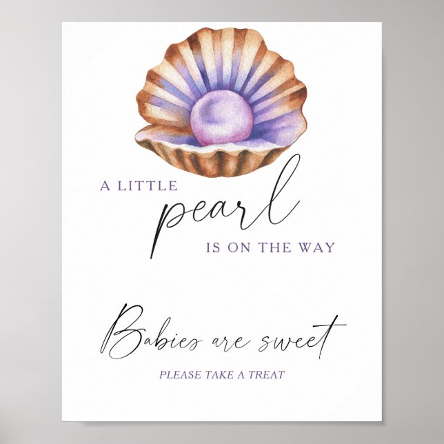 Poster Chuva de bebês conchas de pérola Bebês são doces (Frente)