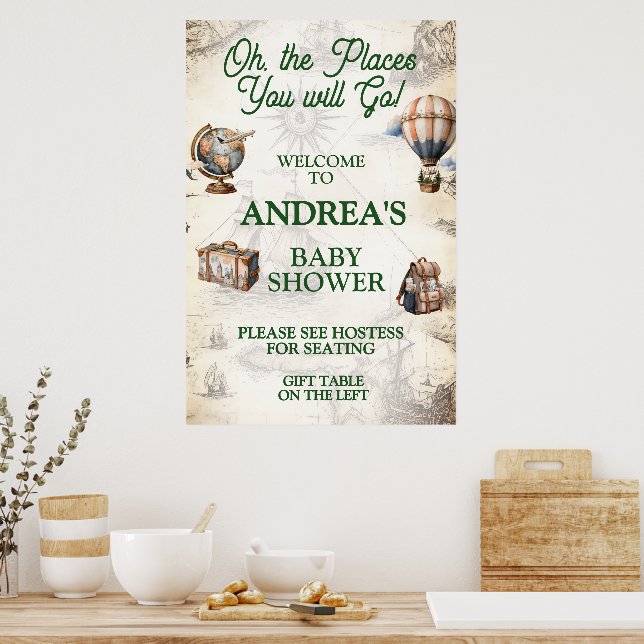 Poster Chuva de Bênçãos Festa de Bebê Tema Viagens (Cozinha)