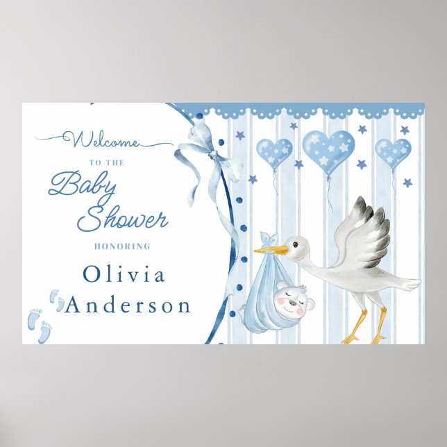 Poster Chuva de Bênçãos para Bebê Cegonha Azul Personaliz (Frente)