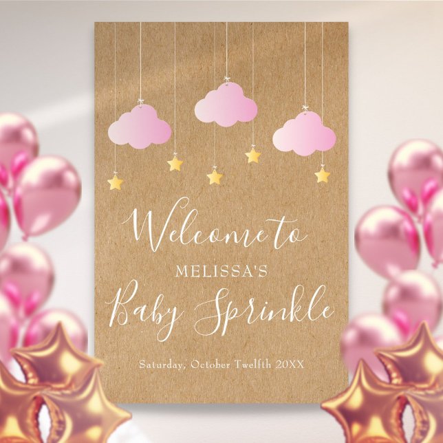 Poster Chuva de Bênçãos para Menina Bebê Boho Bem-vinda (Twinkle Sprinkle Baby Girl Shower Boho Welcome Poster)