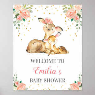 Poster Chuva de Boas-vindas para Menina Bebê Deer Woodlan