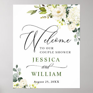 Poster Chuva de Casal Elegante Eucalipto Rosas Brancas