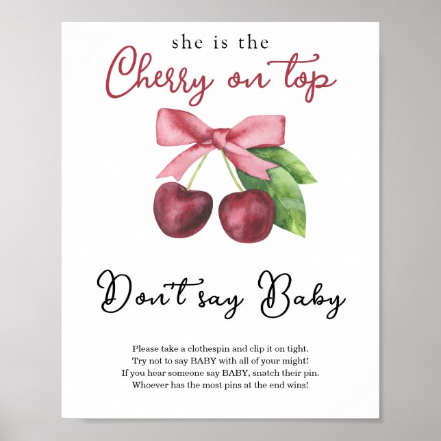 Poster Chuva de cerejas para chá de bebê Não diga bebê (Frente)