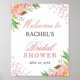 Póster Chuva de Confeti Rosa de Rosa Floral Elegante para