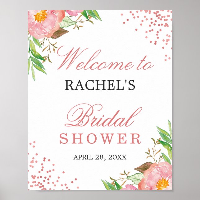 Póster Chuva de Confeti Rosa de Rosa Floral Elegante para (Frente)