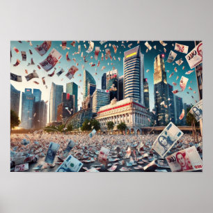 Poster Chuva De Dinheiro Sobre O Centro Financeiro De Sin