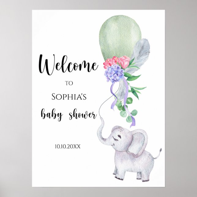 Poster Chuva de Elefante e Balão Bem-vindo baby shower (Frente)