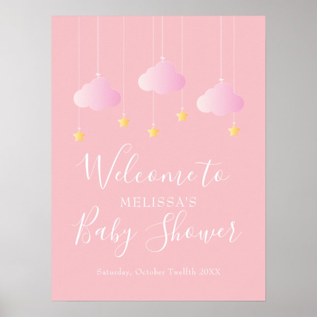 Poster Chuva de Estrelas Bem-vinda ao Chá de Bebê Menina  (Frente)