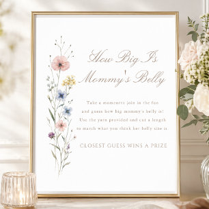 Poster Chuva de Flores Baby Shower Quão Grande é a Barrig
