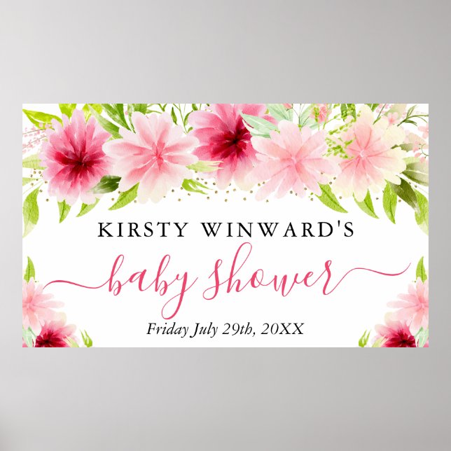 Poster Chuva de Flores Rosa de Verão em Aquarela Bem-vind (Frente)