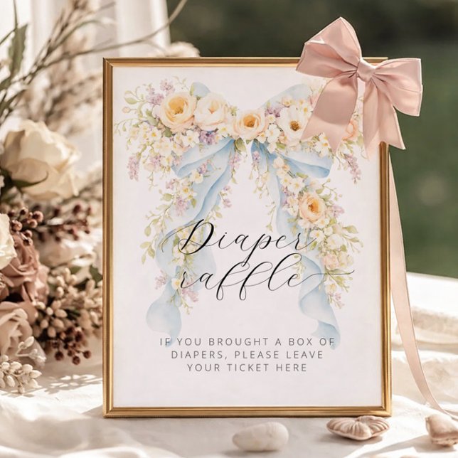 Poster Chuva de fraldas para chá de bebê com laço floral  (Criador carregado)