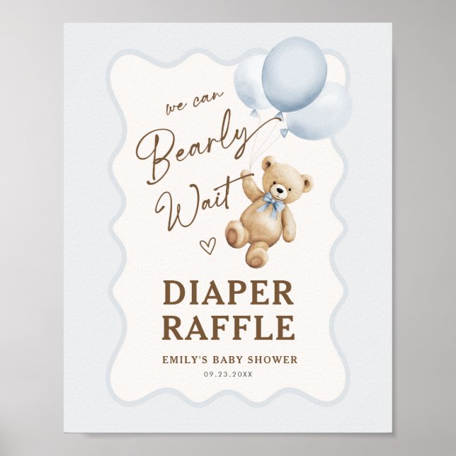 Poster Chuva de Fraldas para Chá de Bebê Menino com Ursin (Frente)
