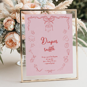 Poster Chuva de fraldas para menina em chá de bebê manusc