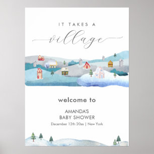 Poster Chuva de Inverno Leva Uma Aldeia Chá de Bebê Boas-