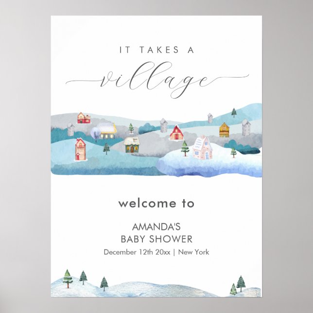 Poster Chuva de Inverno Leva Uma Aldeia Chá de Bebê Boas- (Frente)