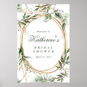 Poster Chuva de Noiva Círculos Dourados Boho Eucalipto