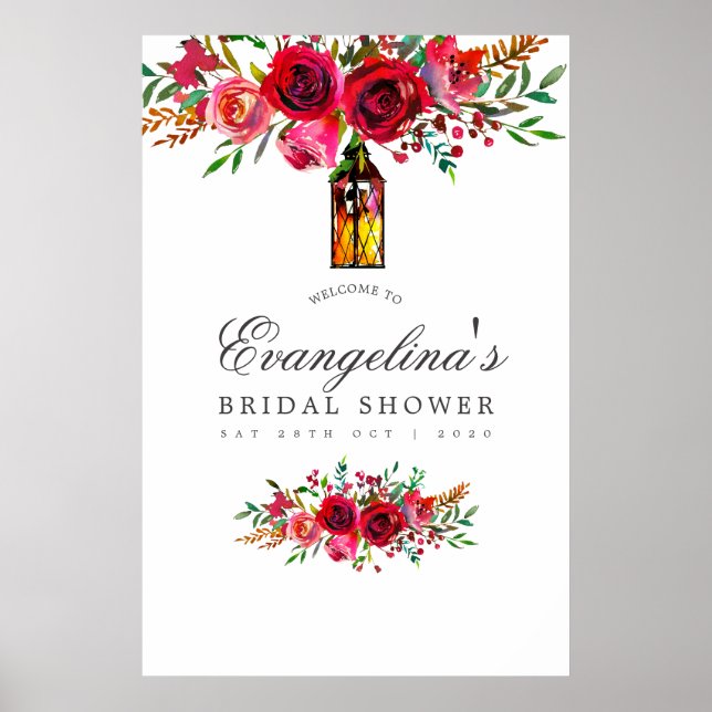 Poster Chuva de Noiva com Aquarela Floral Bem-Vindo (Frente)