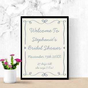 Poster Chuva de Noiva com Laço Azul Empoeirado Manuscrito