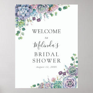Poster Chuva de Noiva com Suculentas Roxas e Verdes Bem-v