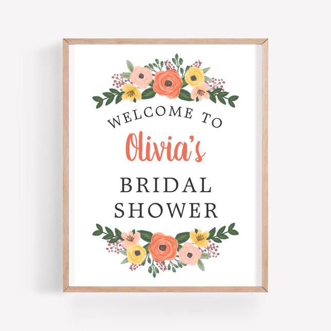 Poster Chuva de Noiva de Casamento Floral Pintada Bem-vin (Criador carregado)