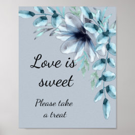 Poster Chuva de noiva em azul empoeirado floral doce é am