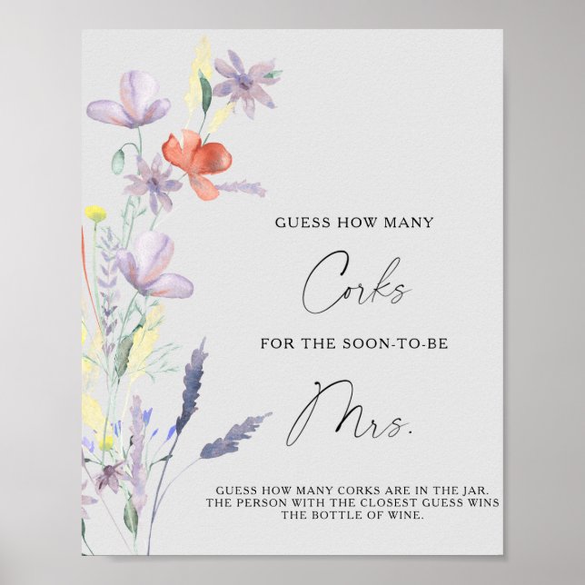 Poster Chuva de Noiva Floral Adivinhe Quantas Rolhas (Frente)