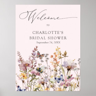 Poster Chuva de Noiva Floral Aquarela Flor Silvestre Rosa