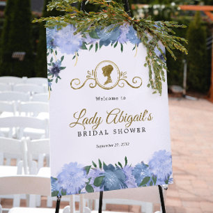 Poster Chuva de Noiva Floral Azul Elegante Vitoriano