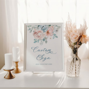 Poster Chuva de noiva floral azul empoeirado personalizad