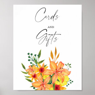 Poster Chuva de Noiva Floral Laranja - Cartões & Presente