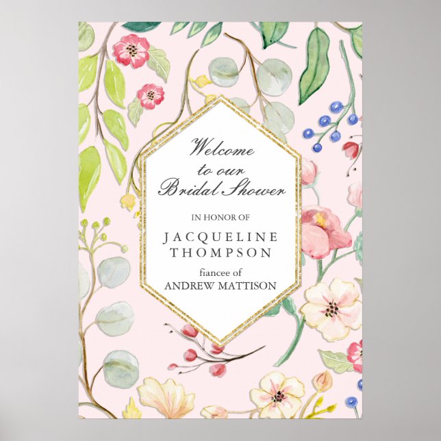 Poster Chuva de Noiva Floral Moderna em Pastel (Frente)
