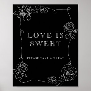 Poster Chuva de Noiva Floral Preto e Branco O Amor é Doce