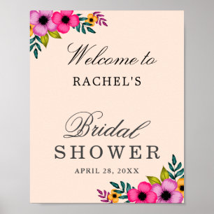 Poster Chuva de Noiva Floral Rosa Moderno Minimalista