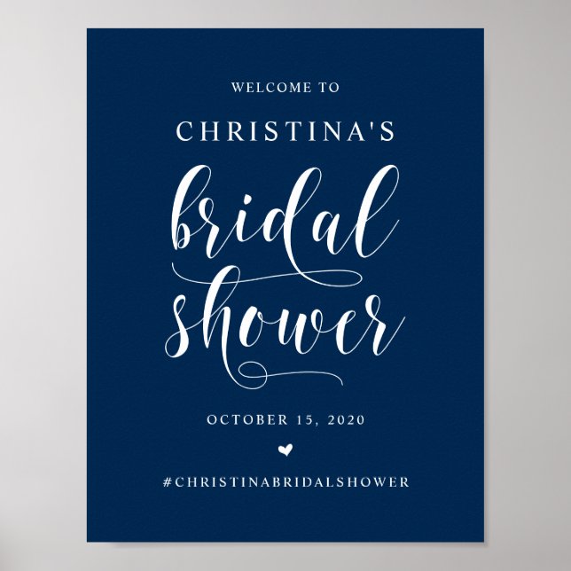 Poster Chuva de Noiva, fonte de casamento moderna azul ma (Frente)